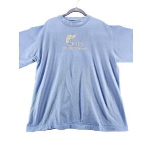 Oneita Womens Graphic T-Shirt Blue Size Large 100% Cotton Short Sleeve Pullover